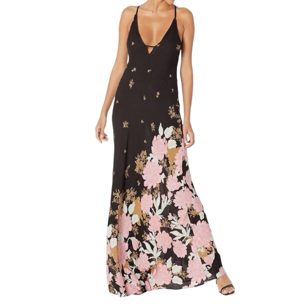 Free People Get To You, Floral Printed Maxi Dress,  Criss Cross Spaghett…